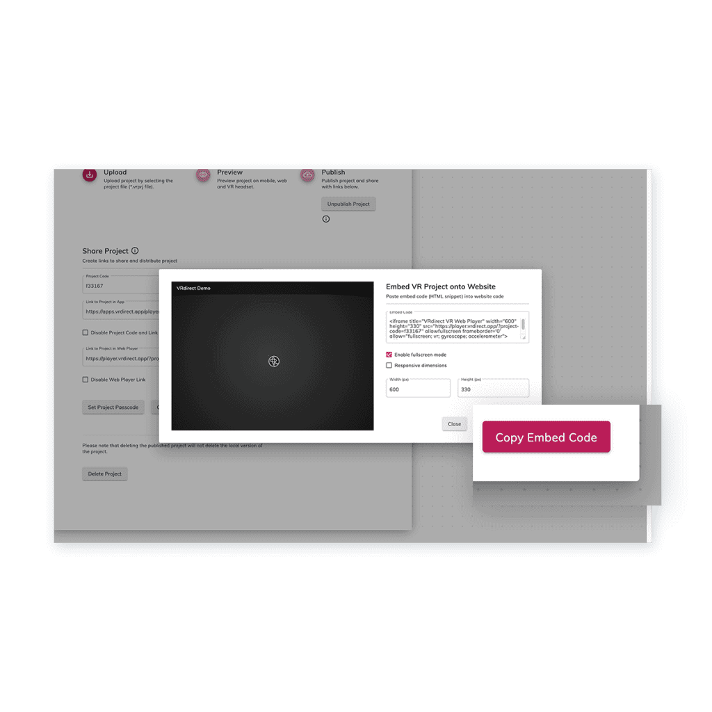 VRdirect Webplayer Embedding