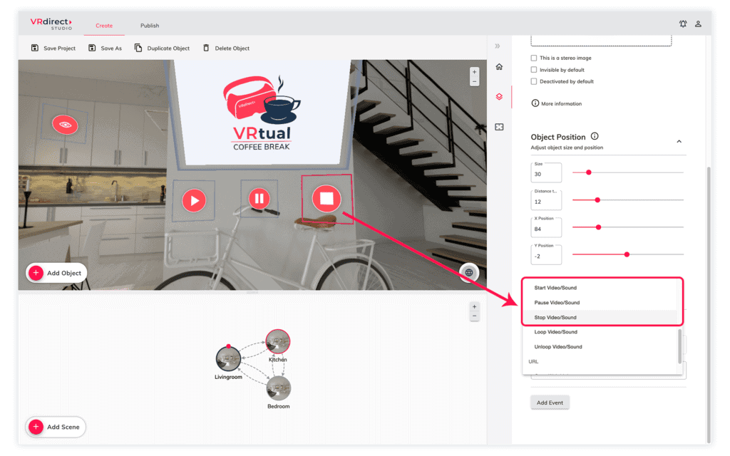 VRdirect Studio 2.5: Adding play, pause and stop buttons