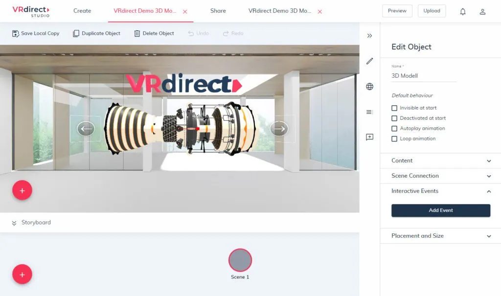 3D models in the VRdirect Studio