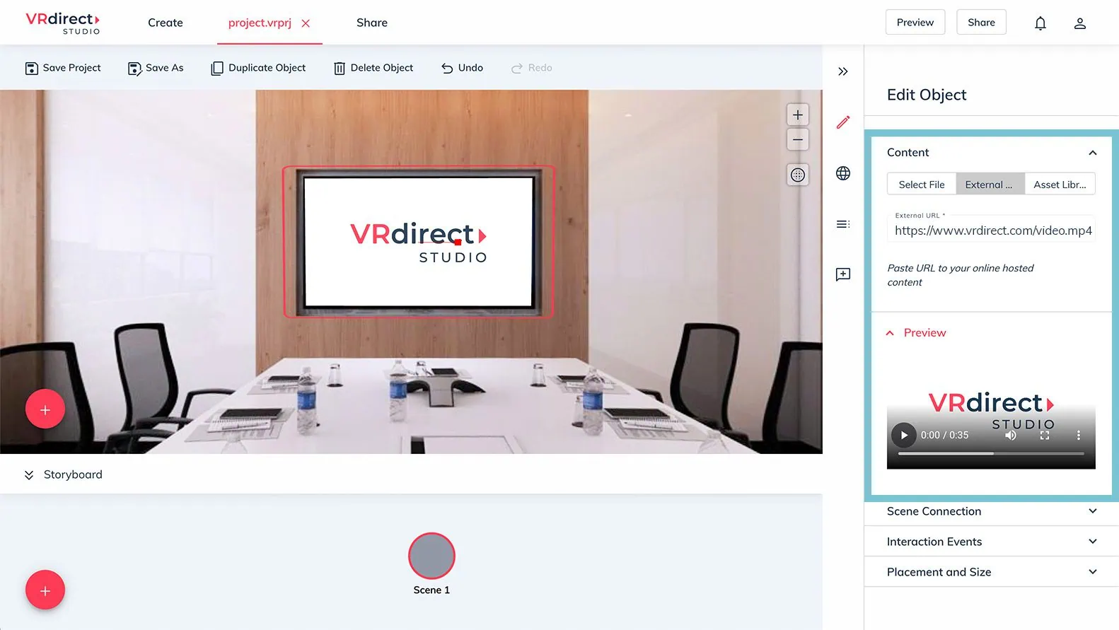 VRdirect Studio: External videos