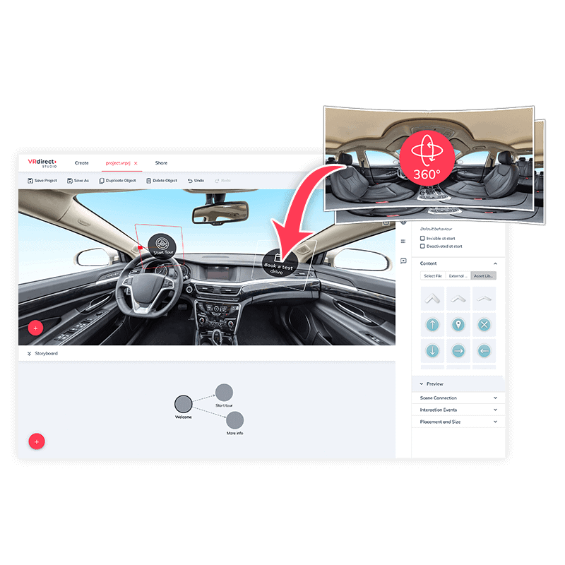 VRdirect Studio - Easy drag & drop creation of Virtual Reality projects