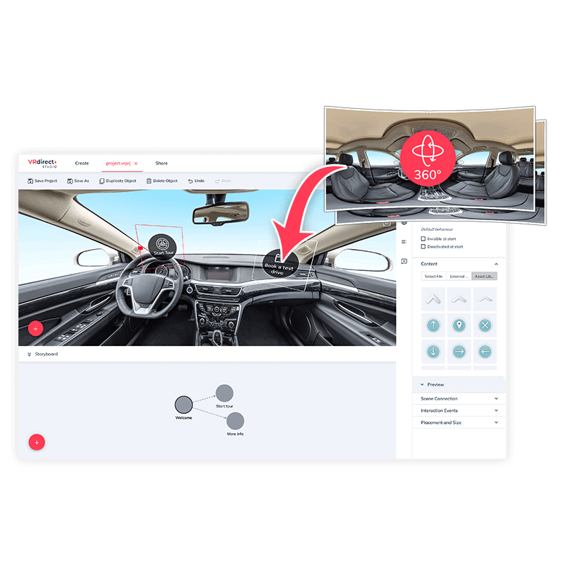 VRdirect Studio - Easy drag & drop creation of Virtual Reality projects